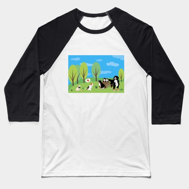 Dog Wild Party in the Nature Baseball T-Shirt by NorseTech